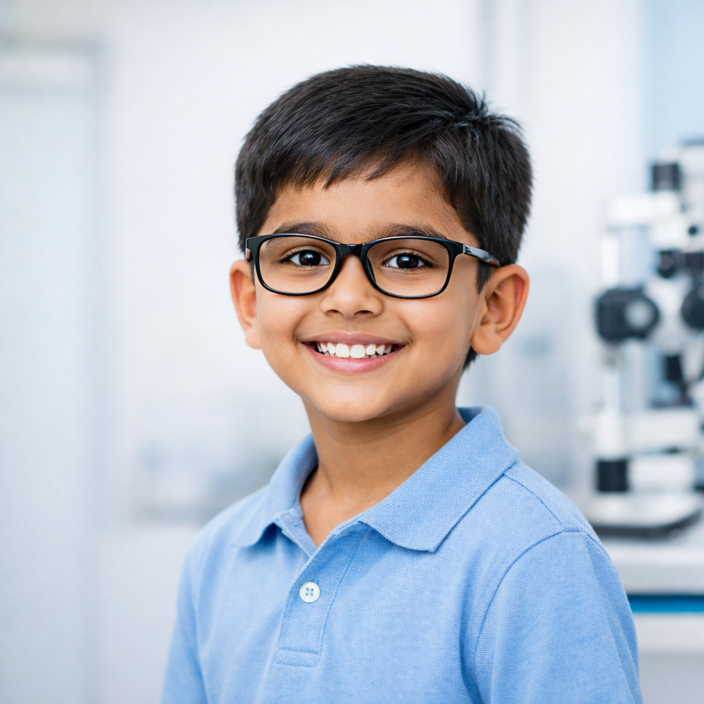 Child suffering from eye infection illustration